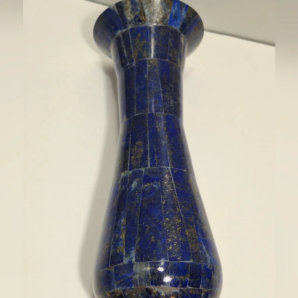 Blue Lapis Lazuli Handmade Brass Lined Natural Gemstone Inlay Vase Cobalt Unique